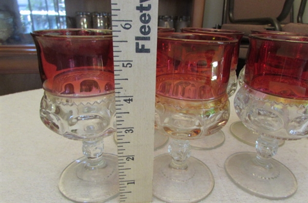 KINGS CROWN THUMBPRINT GLASSWARE - RUBY RED