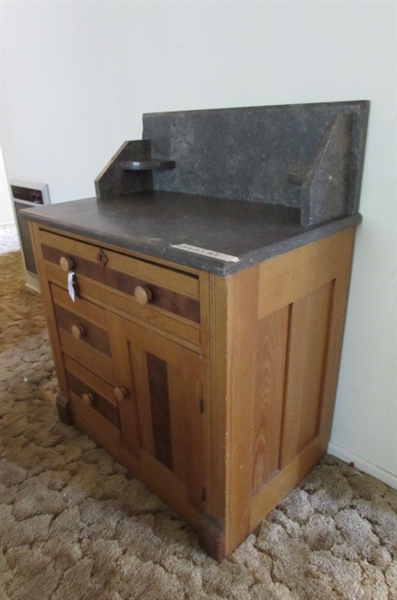 VINTAGE WOOD AND MARBLE WASH BASIN STAND