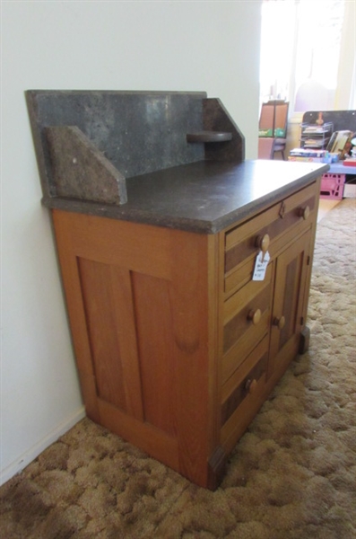 VINTAGE WOOD AND MARBLE WASH BASIN STAND