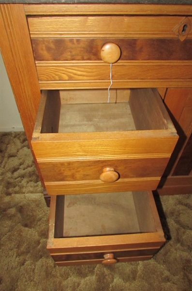 VINTAGE WOOD AND MARBLE WASH BASIN STAND