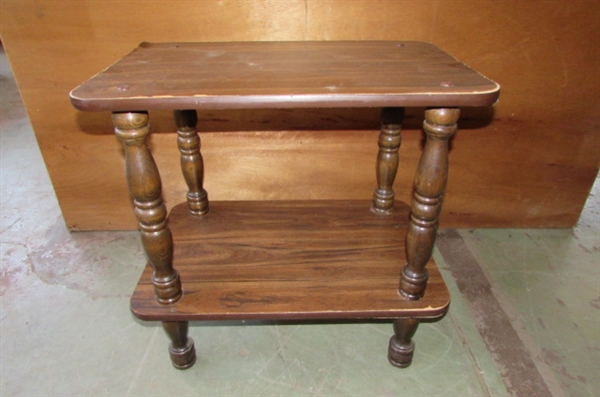 2 SOLID WOOD CHAIRS, ROUND CHECKERBOARD/CHESS TABLE & RECTANGULAR TABLE