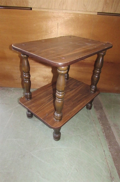 2 SOLID WOOD CHAIRS, ROUND CHECKERBOARD/CHESS TABLE & RECTANGULAR TABLE