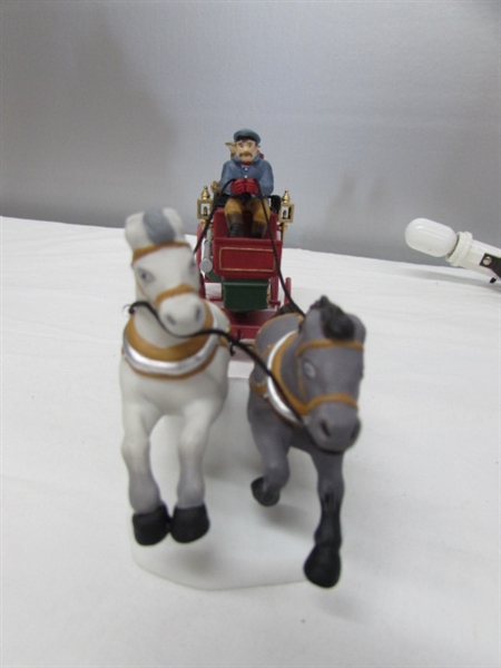 DEPT 56 DICKENS VILLAGE - ASHWICK LANE HOSE & LADDER FIREHOUSE WITH HORSE DRAWN WAGON & FIGURINES