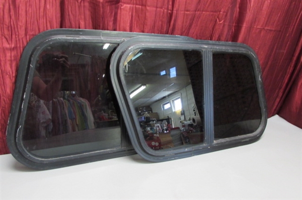 TINTED SLANTED GLASS SLIDING WINDOWS WITH SCREENS