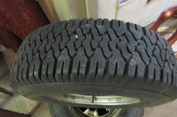 2 - P205/75R14 STUDDED RADIAL TIRES MOUNTED ON 5-LUG WHEELS