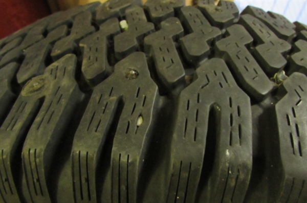 2 - P205/75R14 STUDDED RADIAL TIRES MOUNTED ON 5-LUG WHEELS