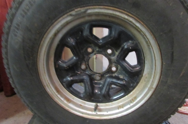 2 - P205/75R14 STUDDED RADIAL TIRES MOUNTED ON 5-LUG WHEELS