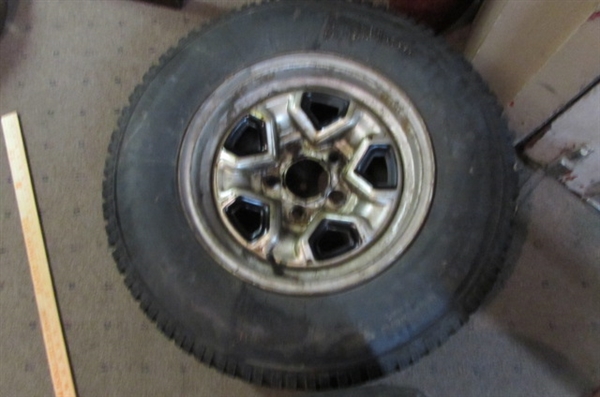 2 - P205/75R14 STUDDED RADIAL TIRES MOUNTED ON 5-LUG WHEELS