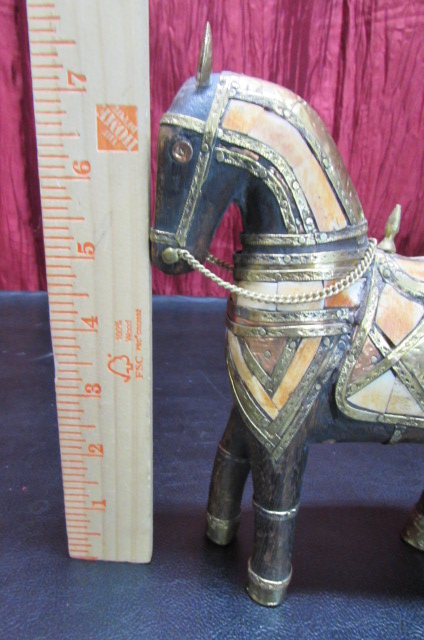 Lot Detail Carved Wood Arabian Horse With Brass Copper Bone Inlay