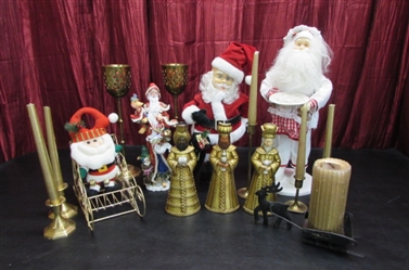 BRASS CANDLE HOLDERS AND HOLIDAY DECOR