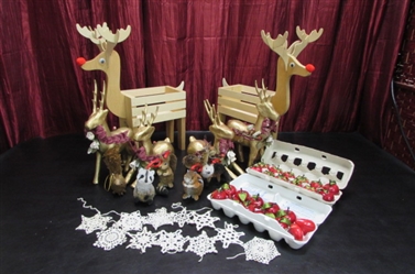 REINDEER PLANT HOLDERS, WREATH AND MORE