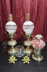 HURRICANE STYLE LAMPS, CRYSTAL BOWL AND MORE