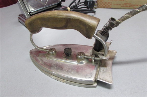 VINTAGE/ANTIQUE TOASTER AND IRONS