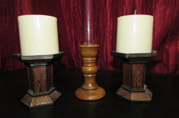 WEATHER GLASS BAROMETER AND CANDLE HOLDERS