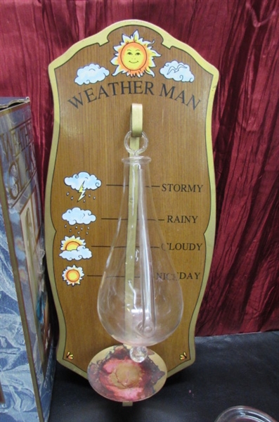 WEATHER GLASS BAROMETER AND CANDLE HOLDERS
