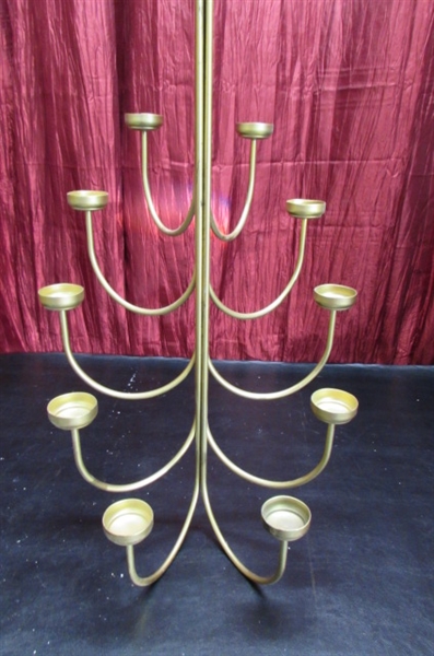 GOLD-TONE WALL MOUNT CANDLE HOLDERS & LARGE COLLECTION OF OF ASSORTED CANDLES