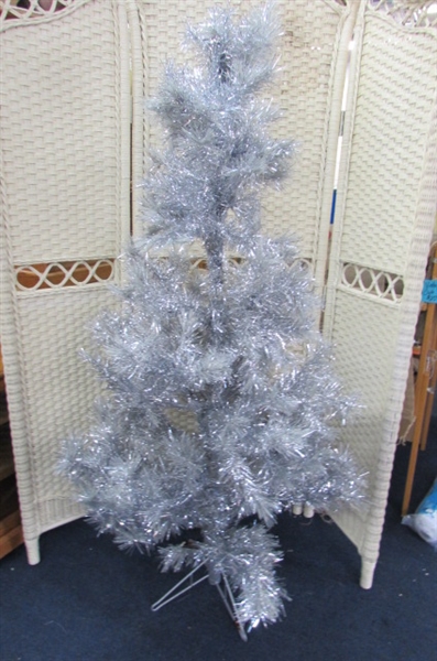 6 FT TINSEL TREE, LIGHTS, ORNAMENTS & MORE