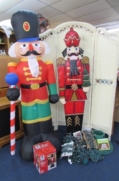 LARGE TIN NUTCRACKER, BLOW UP NUTCRACKER AND MORE