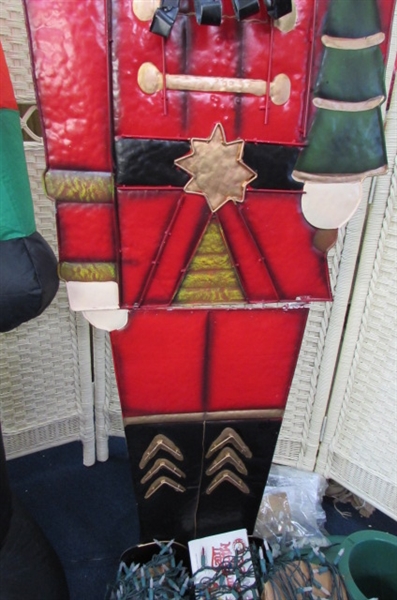 LARGE TIN NUTCRACKER, BLOW UP NUTCRACKER AND MORE