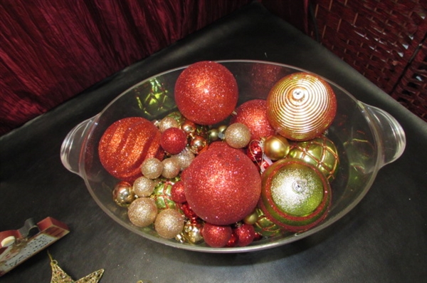 RED & GOLD ORNAMENTS, LIGHTED TABLETOP TREE & MORE