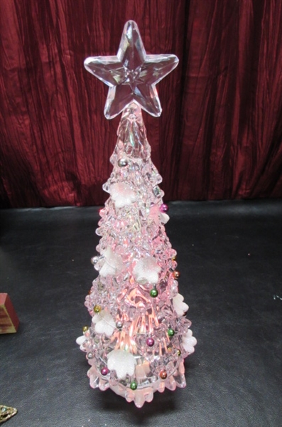 RED & GOLD ORNAMENTS, LIGHTED TABLETOP TREE & MORE
