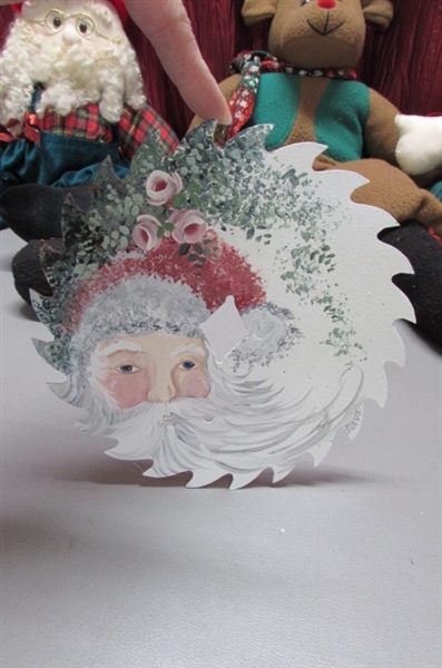LIGHT UP SANTA FACE, HAND PAINTED SAW BLADE & MORE