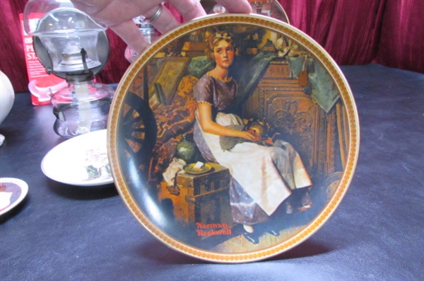 NORMAN ROCKWELL PLATES AND OIL LAMPS