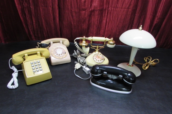 VINTAGE & NEWER PHONES AND LAMP
