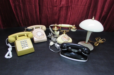 VINTAGE & NEWER PHONES AND LAMP