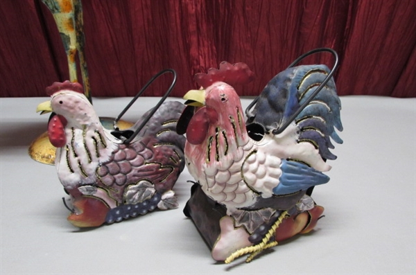 TIN ROOSTER CANDLE HOLDERS