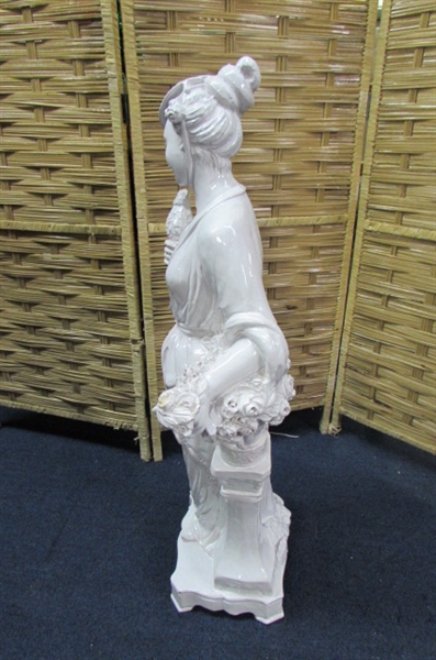 ITALIAN MOTTAHEDEH DESIGN STATUE - LADY WITH BIRD
