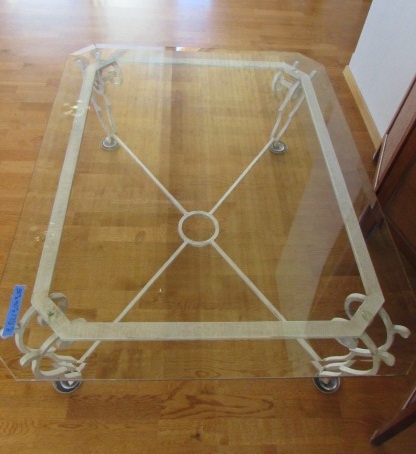 WROUGHT IRON COFFEE TABLE WITH BEVELED GLASS TOP