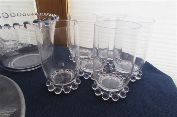 ETCHED GLASS BOWL AND GLASSES