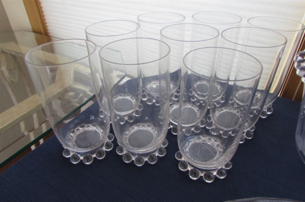 ETCHED GLASS BOWL AND GLASSES