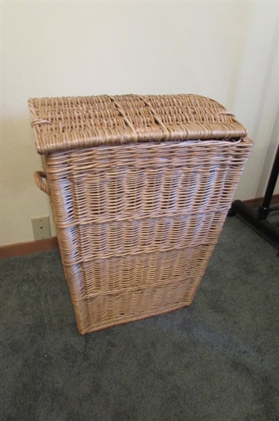 WICKER HAMPER, BASKET AND CLOTHES RACK