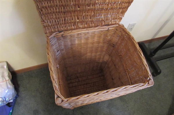 WICKER HAMPER, BASKET AND CLOTHES RACK