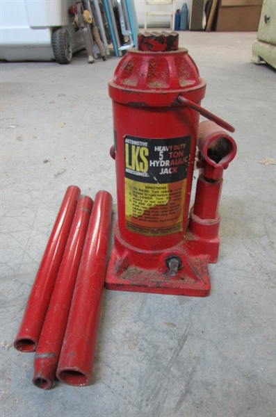 HUSKY 3-TON FLOOR JACK, JACK STANDS & HYDRAULIC BOTTLE JACK