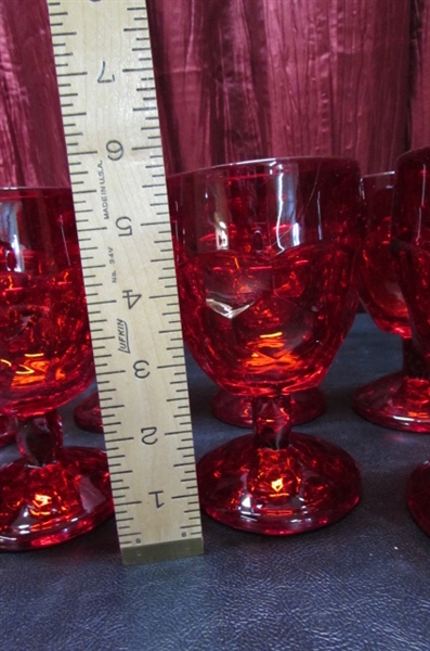 VINTAGE RUBY RED GLASSWARE, 22KT GOLD RIMMED OWL GLASSES & ROYAL ALBERT SET