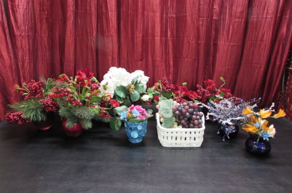 ASSORTMENT OF SMALL FLORAL ARRANGEMENTS IN BEAUTIFUL VASES