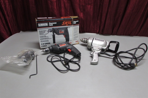 CRAFTSMAN 3/8 ELECTRIC HAMMER DRILL & 1/2 COMMERCIAL REVERSIBLE DRILL