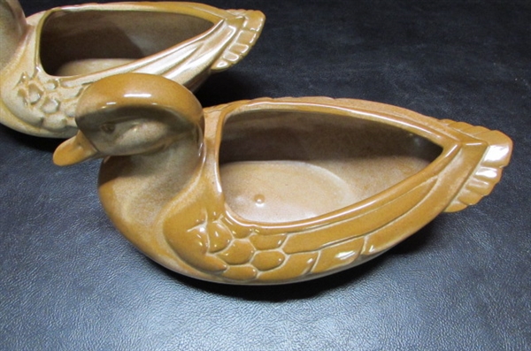 PAIR OF VINTAGE ART DECO DUCK PLANTERS - - FRANKOMA POTTERY #208A
