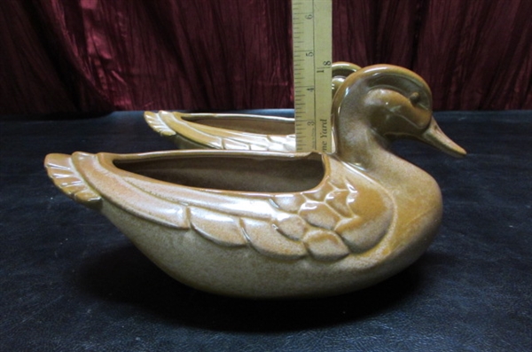PAIR OF VINTAGE ART DECO DUCK PLANTERS - - FRANKOMA POTTERY #208A