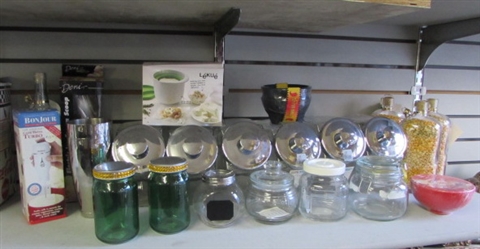 GLASS CANISTERS, STORAGE JARS, DECORATIVE BOTTLES & MORE