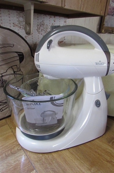 RIVAL STAND MIXER, WOOD CAKE STAND, MOLDS & MORE