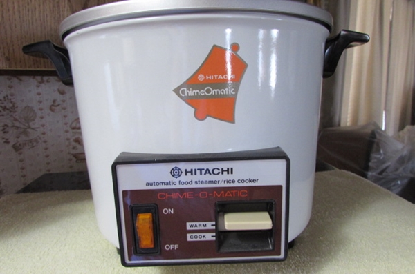HITACHI CHIMEOMATIC STEAMER/RICE COOKER, WEST BEND ELECTRIC SKILLET, RIVAL CROCK-POT