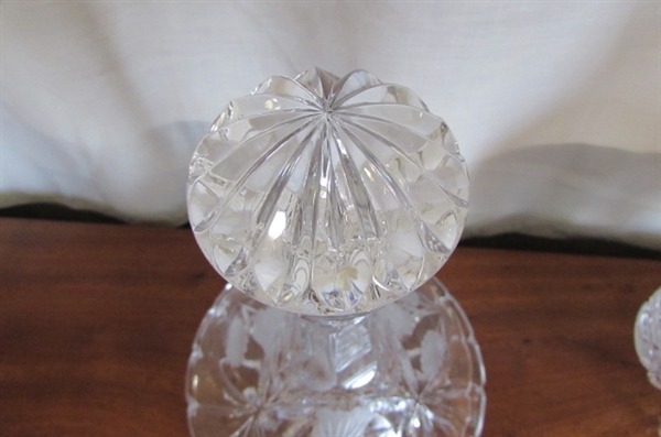 VTG PRESSED GLASS DECANTER & CANDY DISH