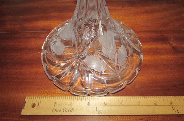VTG PRESSED GLASS DECANTER & CANDY DISH