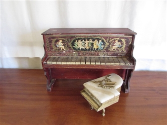 VINTAGE WOODEN TOY PIANO & PIANO MUSIC BOX