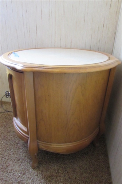 ROUND MARBLE TOP SIDE TABLE WITH BOTTOM STORAGE