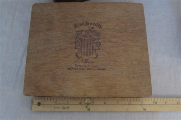 WOOD BOXES, BRASS STATUES, WALL MOUNT PLATE HOLDERS